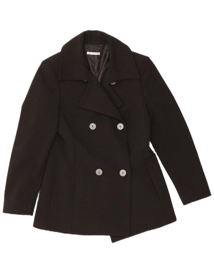 Cappotto da marinaio vintage da donna IT 44 Poliestere gessato medio nero