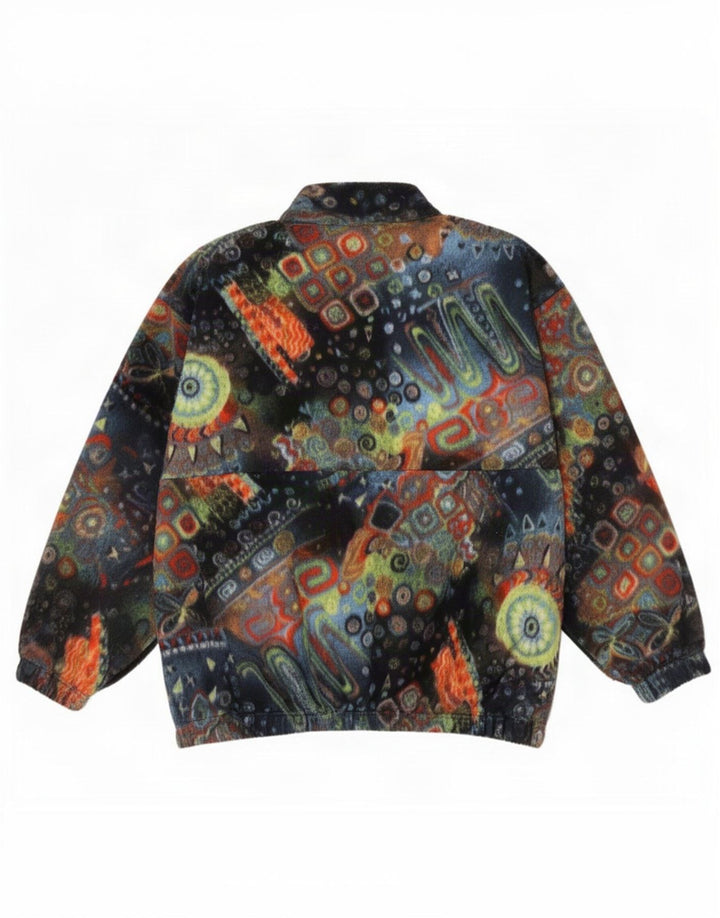 Maglione in pile da uomo vintage con motivo astratto, collo con zip, grande, multicolore