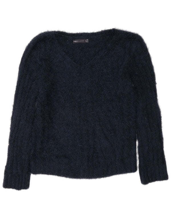 Maglione da donna con scollo a V vestibilità ampia Zara UK 6 XS poliestere blu navy