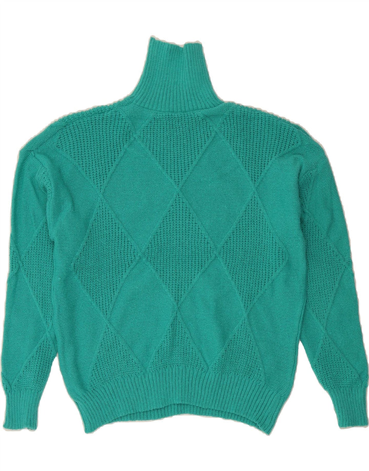 VINTAGE Womens Turtle Neck Jumper Sweater UK 14 Large Turquoise Vintage Vintage and Second-Hand Vintage from Messina Hembry 