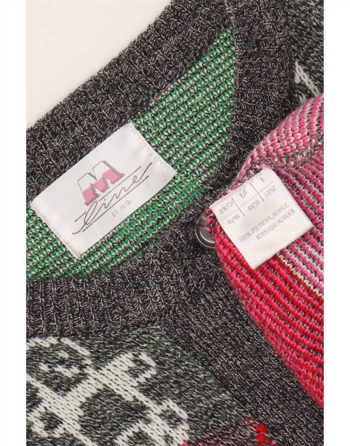 Maglione cardigan vintage da donna IT 50/52 XL Argyle/diamante multicolore