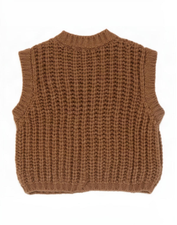 Maglione cardigan oversize senza maniche da donna Zara UK 10 piccolo acrilico marrone