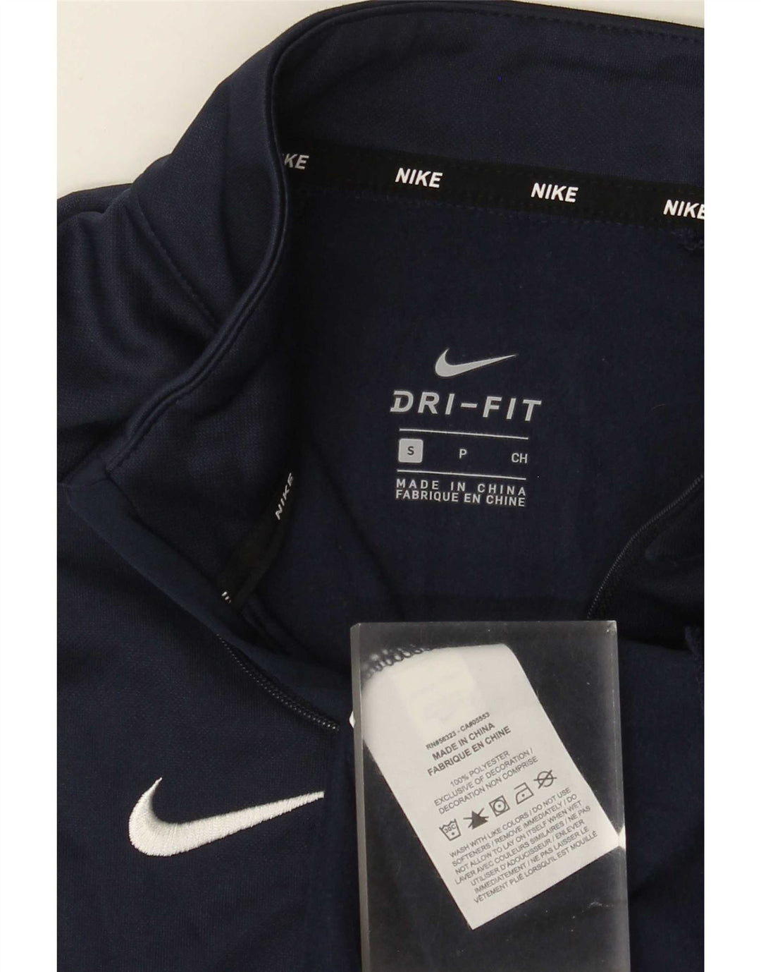 Felpa Nike da uomo Dri Fit con zip e collo, piccola, in poliestere blu navy