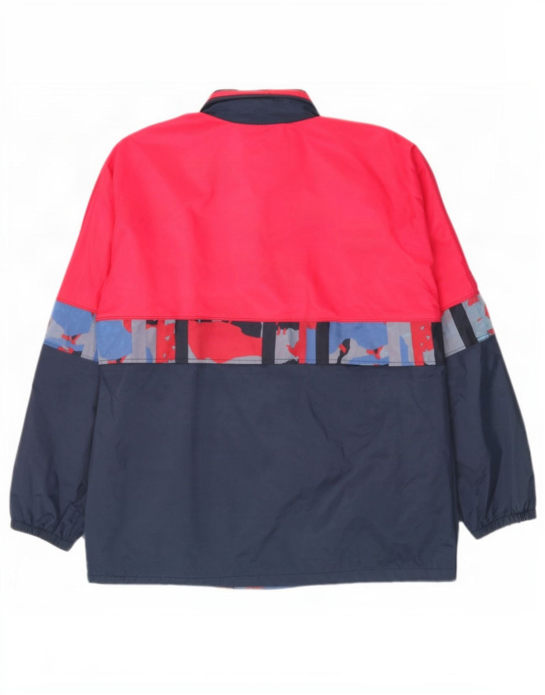 Giacca antipioggia vintage da uomo con cappuccio UK 38 nylon color block medio blu navy