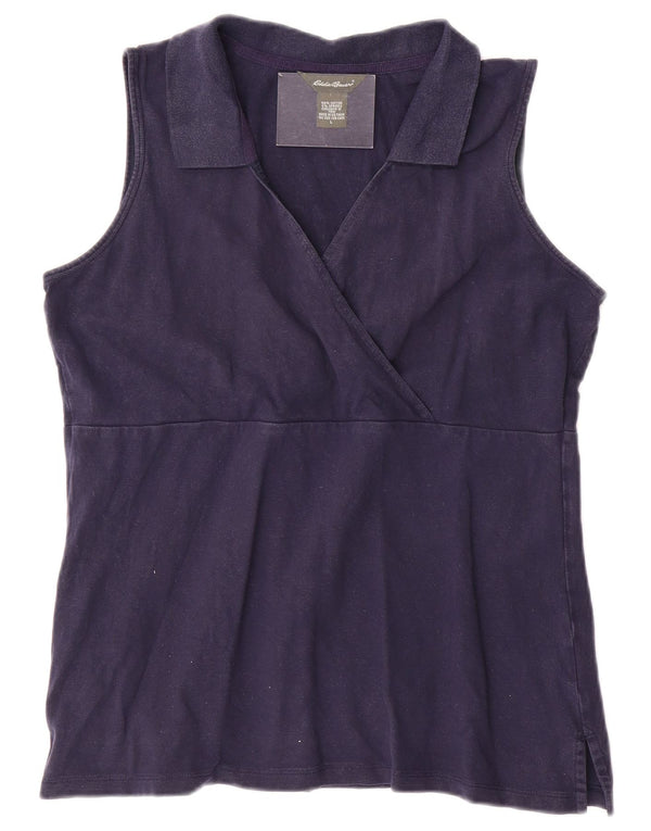 Camicetta senza maniche da donna Eddie Bauer UK 14 grande cotone blu navy