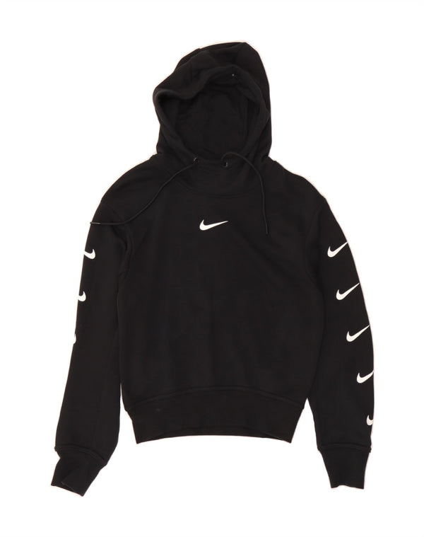 NIKE Womens Graphic Hoodie Jumper UK 6 XS Black Cotton
