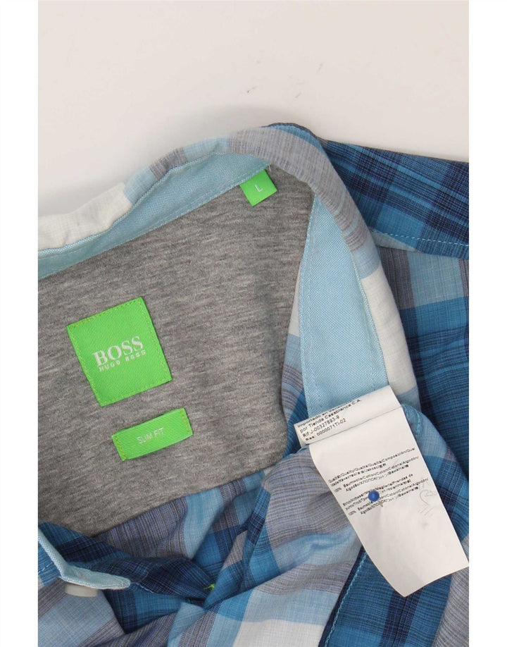 Camicia slim fit da uomo Hugo Boss, cotone a quadri blu grandi