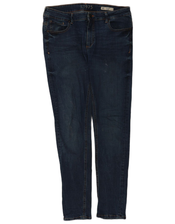 Jeans skinny da donna a vita media Zara EU 42 Large W32 L30 cotone blu navy