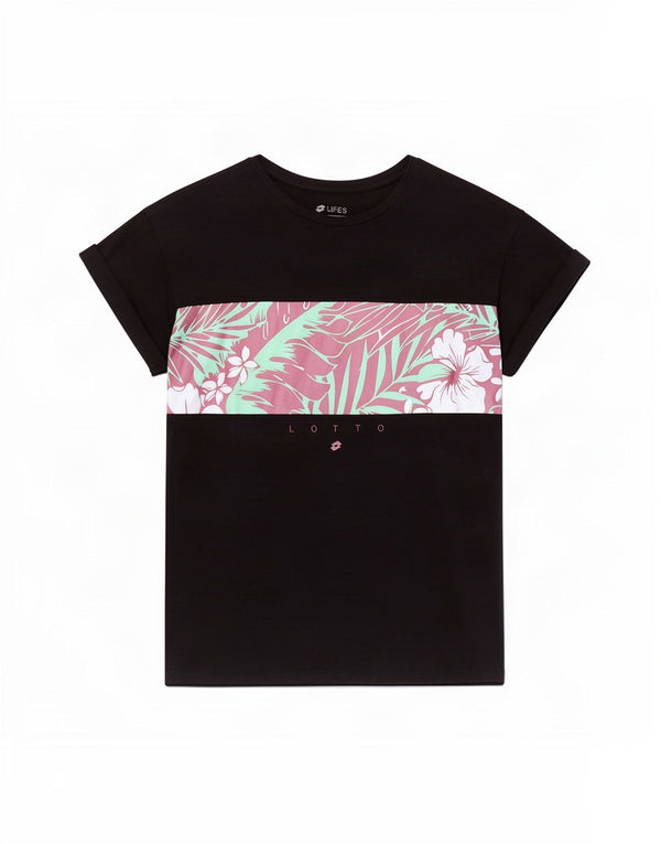 T-shirt grafica da donna Lotto Life's Top UK 10 piccola floreale nera