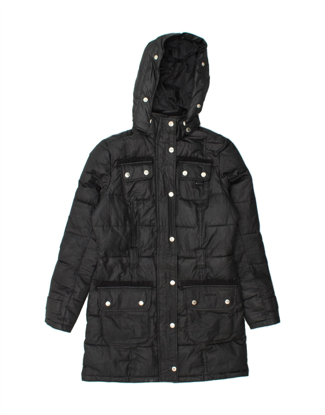 BARBOUR Womens Hooded Padded Coat UK 8 Small  Black Vintage Barbour and Second-Hand Barbour from Messina Hembry 