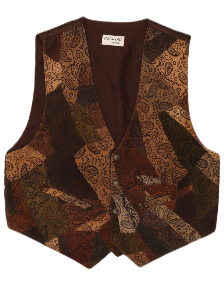 Gilet da uomo vintage in pelle Paisley marrone grande