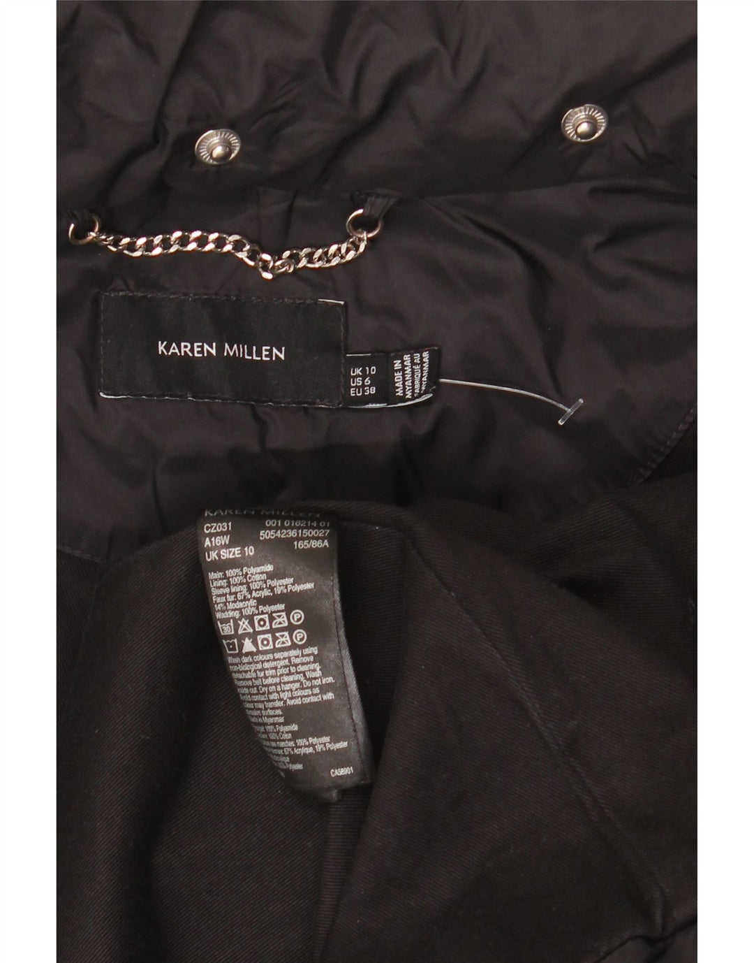 Cappotto imbottito da uomo Karen Millen UK 10 Small Nero in poliammide