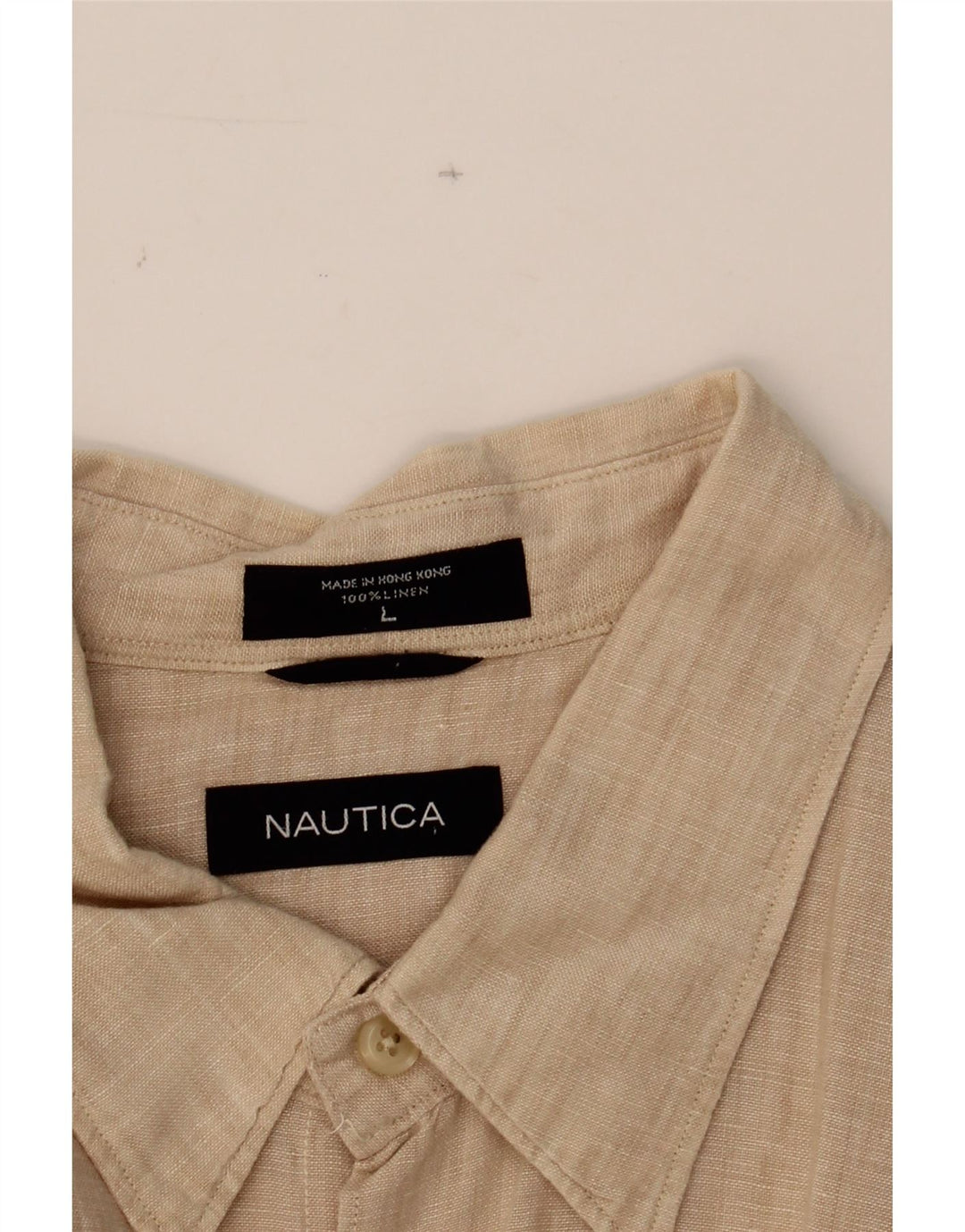 NAUTICA Mens Short Sleeve Shirt Large Beige Linen Vintage Nautica and Second-Hand Nautica from Messina Hembry 