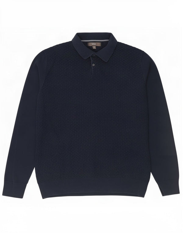Marks & Spencer Mens Polo Neck Jumper Sweater Medium Navy Blue Cotton