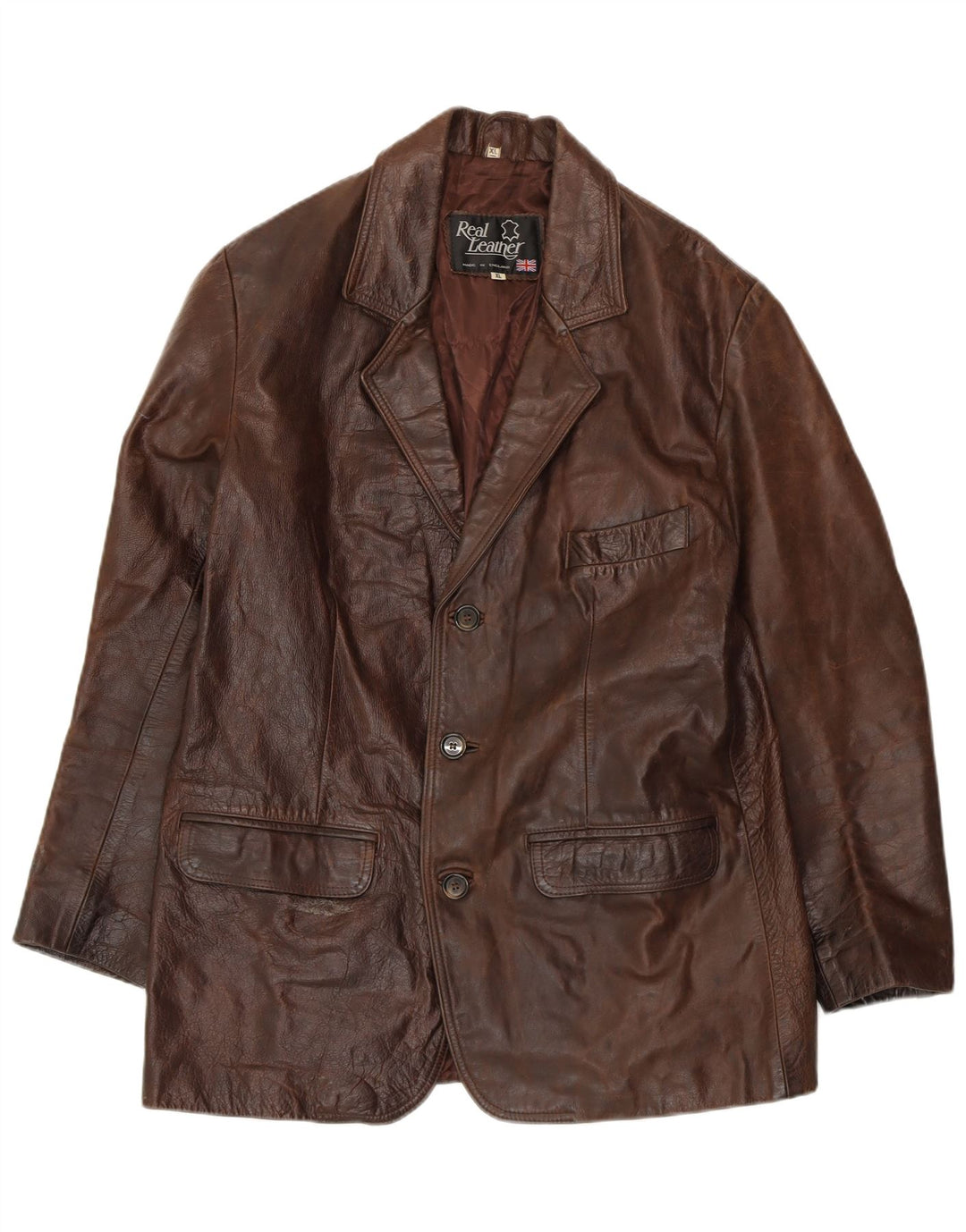 Giacca in pelle da uomo VINTAGE UK 42 XL in pelle marrone