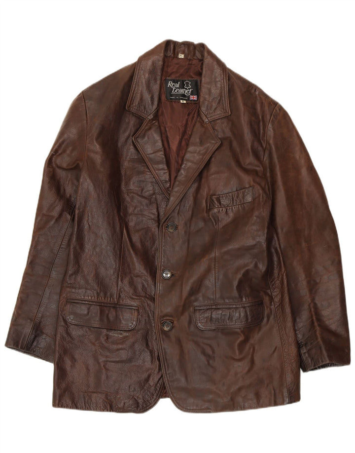 Giacca in pelle da uomo VINTAGE UK 42 XL in pelle marrone