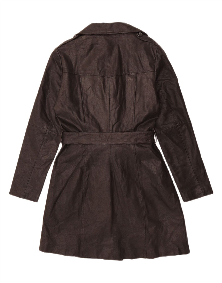 C&A Womens Double Breasted Leather Coat UK 12 Medium  Black Leather Vintage C&A and Second-Hand C&A from Messina Hembry 