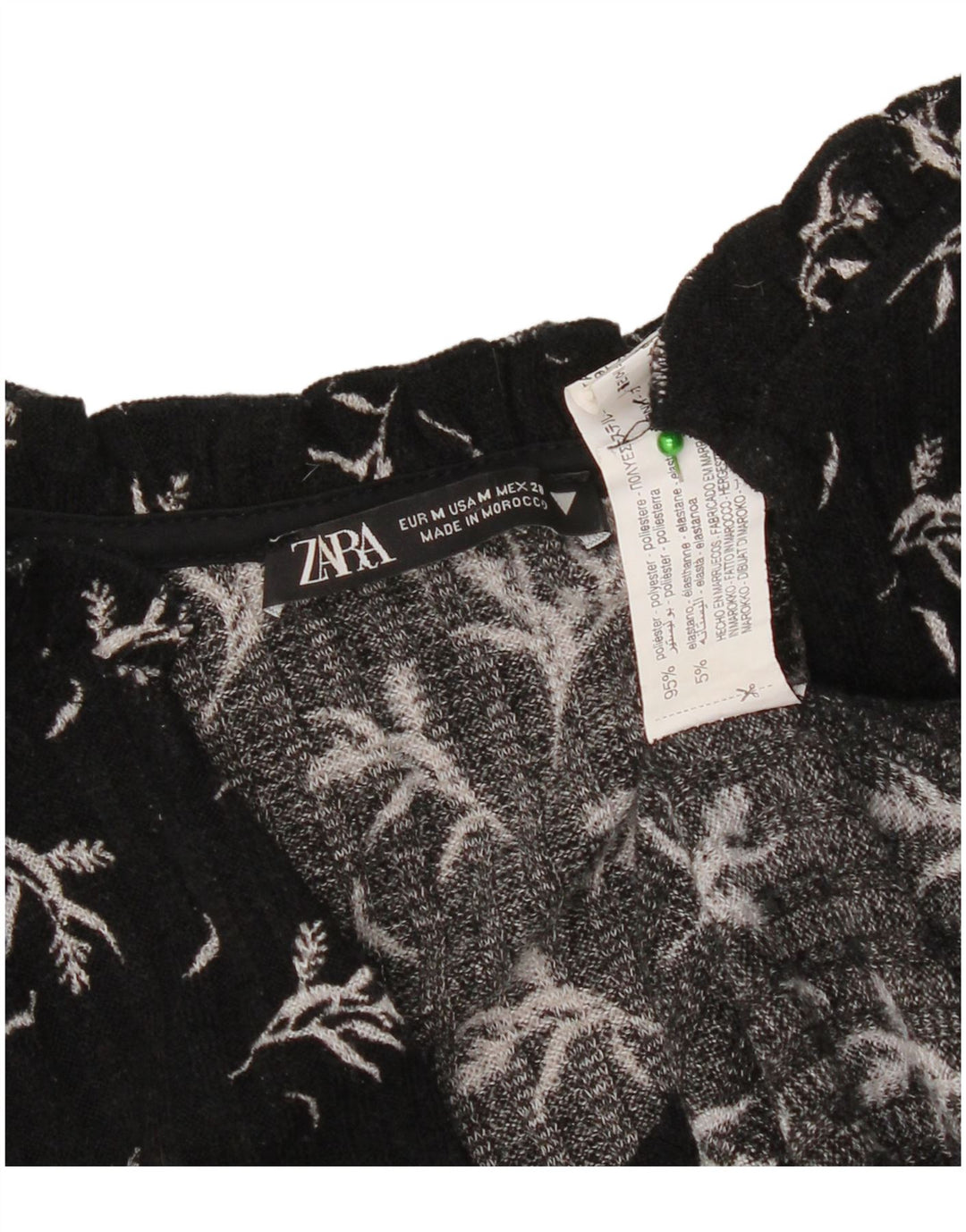 Abito a trapezio a maniche lunghe da donna Zara UK 14 Poliestere floreale nero medio