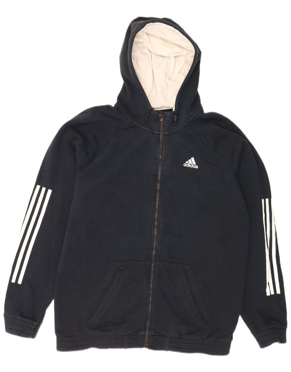 Maglione con cappuccio e zip da uomo Adidas UK 42/44 grande cotone blu navy