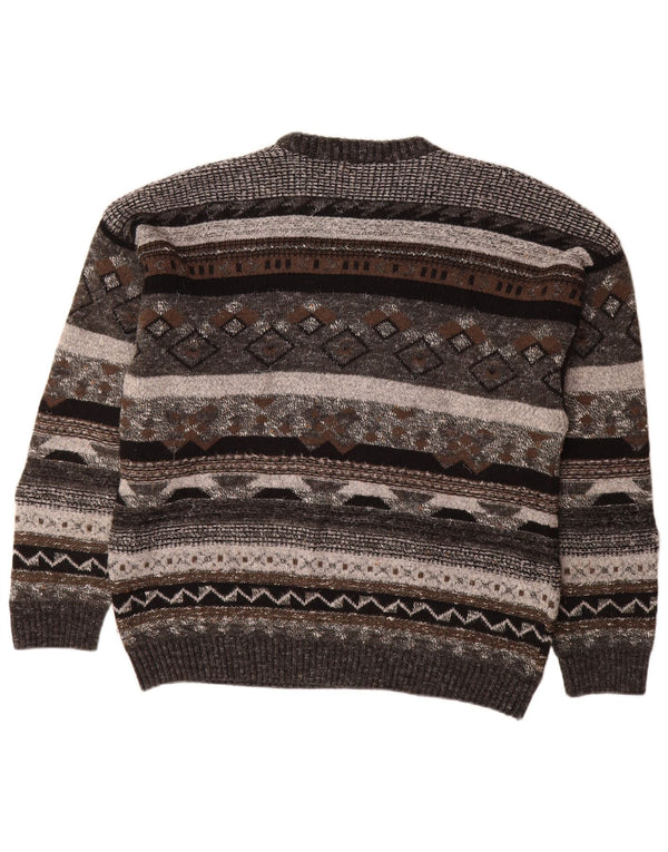Vintage Mens Crew Neck Jumper Sweater IT 50 Medium Grey Geometric
