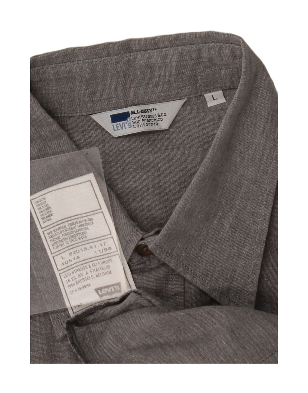 LEVI'S Mens Short Sleeve Shirt Large Grey Cotton