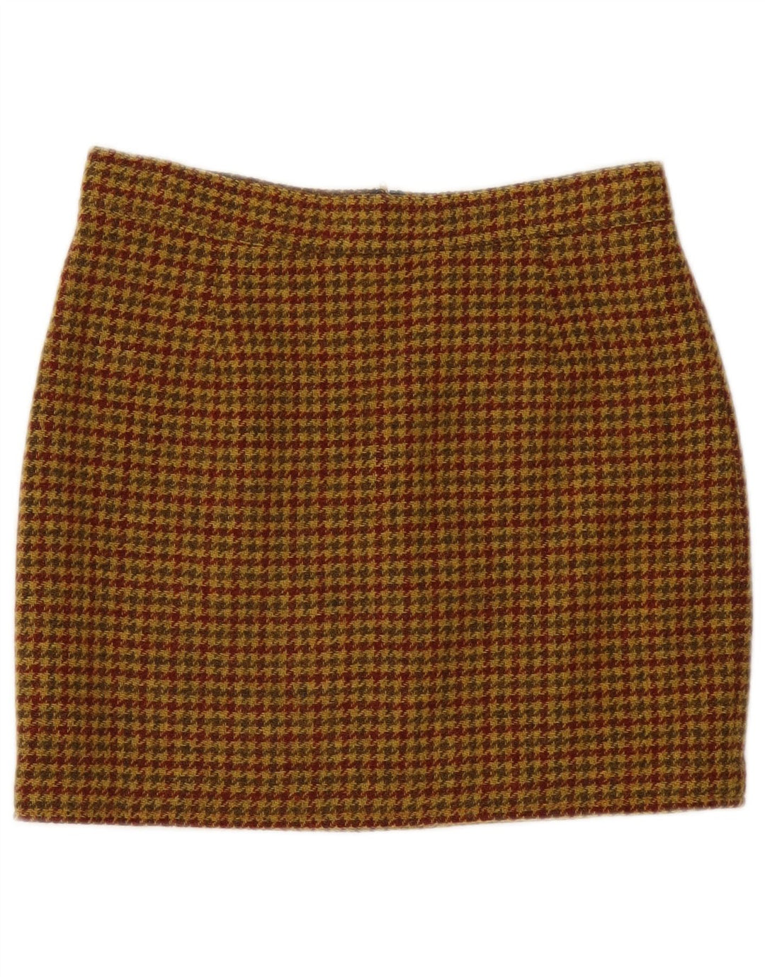 Minigonna vintage da donna IT 46 grande W30 lana pied de poule marrone