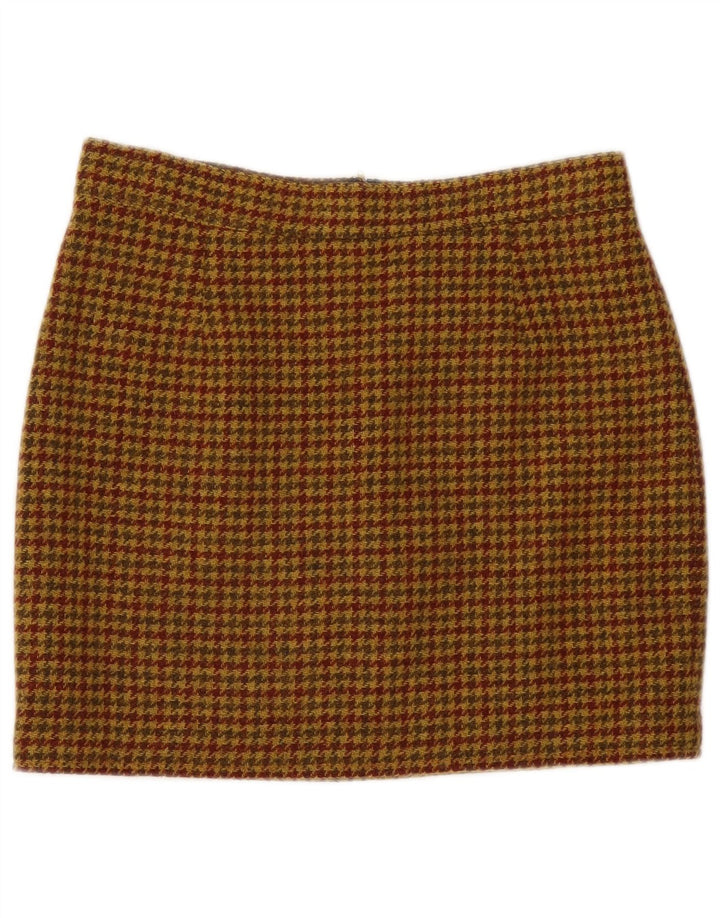 Minigonna vintage da donna IT 46 grande W30 lana pied de poule marrone
