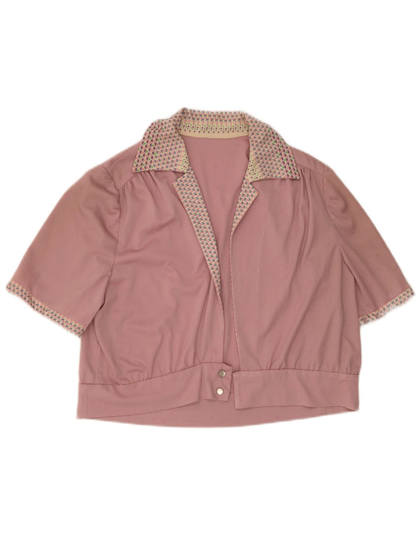 Top Bolero vintage da donna a maniche corte UK 12 rosa medio maculato