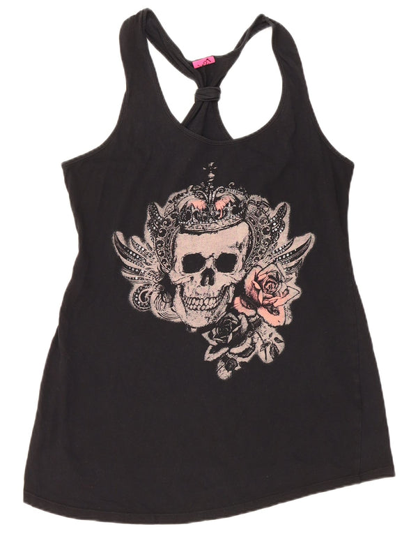 Canotta grafica da donna VINTAGE UK 12 cotone nero medio