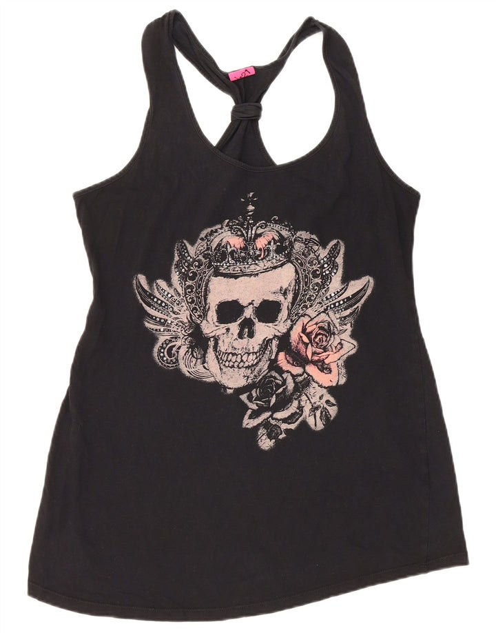 Canotta grafica da donna VINTAGE UK 12 cotone nero medio