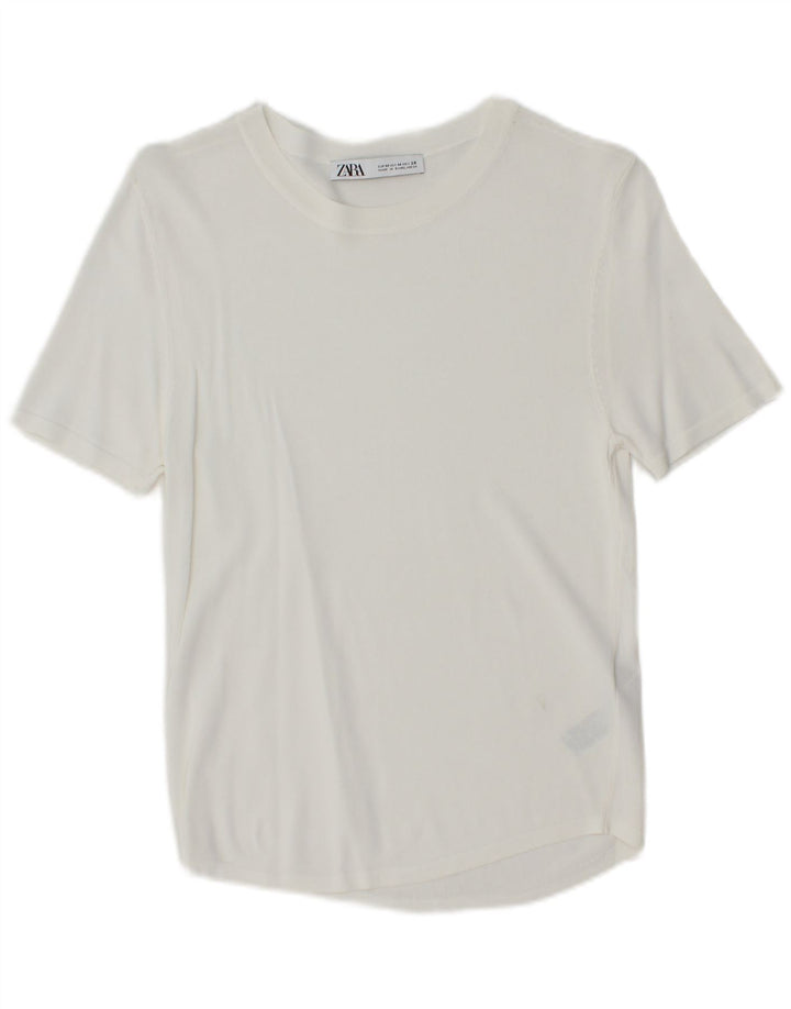 ZARA T-shirt da donna Top UK 12 Medium White Viscosa