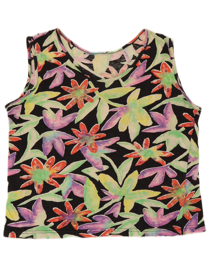 Top corto da donna VINTAGE UK 12 medio nero floreale