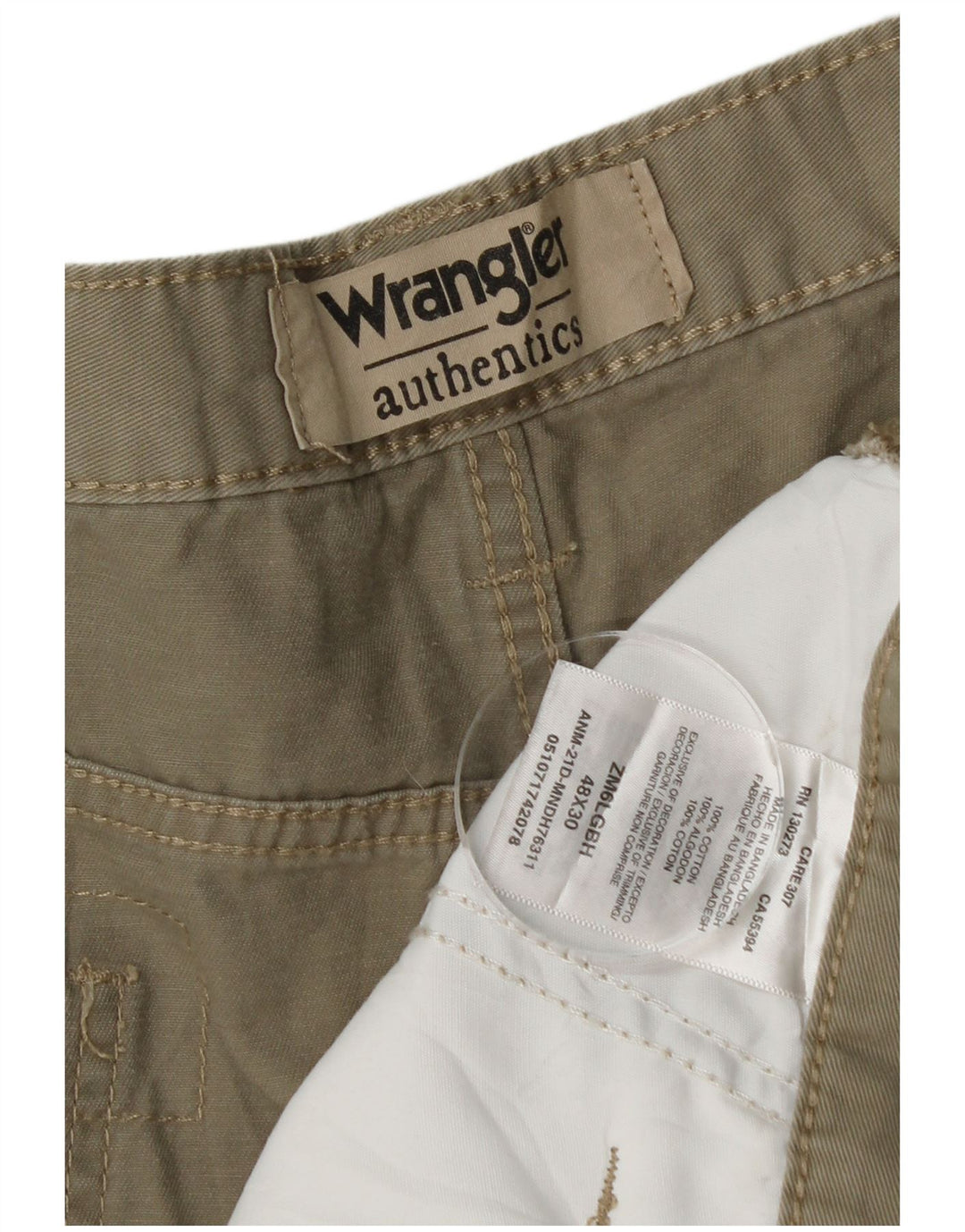 Pantaloni cargo dritti autentici da uomo WRANGLER W48 L30 cotone kaki