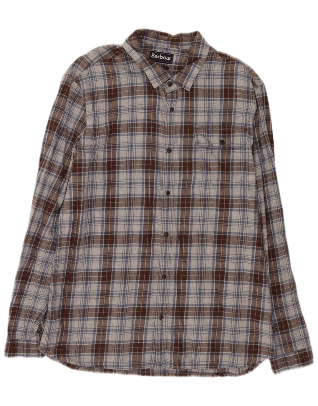 Camicia da uomo Barbour su misura in flanella XL in cotone a quadri grigi