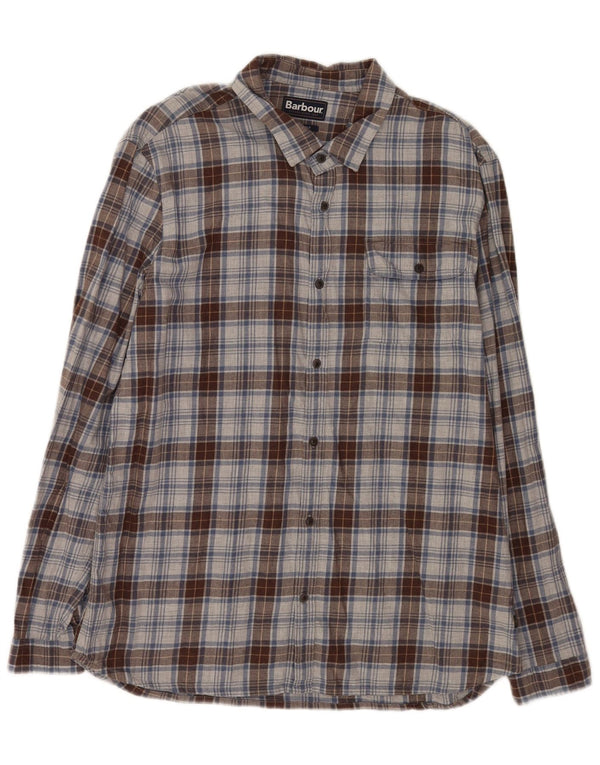 Camicia da uomo Barbour su misura in flanella XL in cotone a quadri grigi