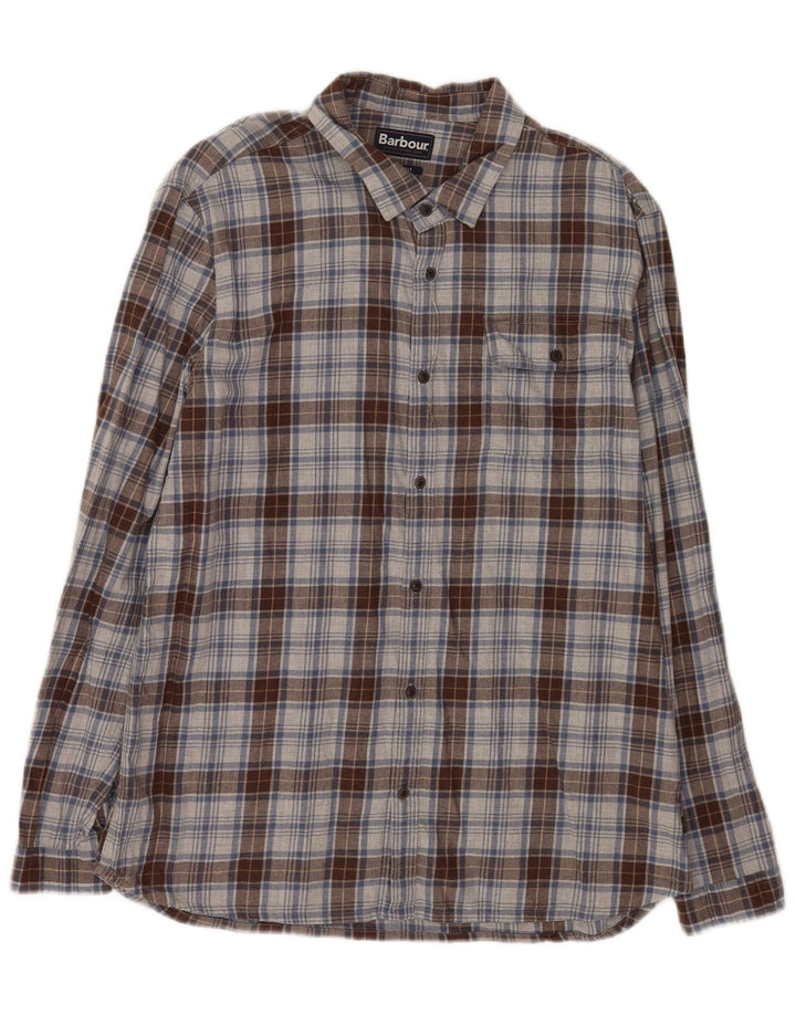 Camicia da uomo Barbour su misura in flanella XL in cotone a quadri grigi
