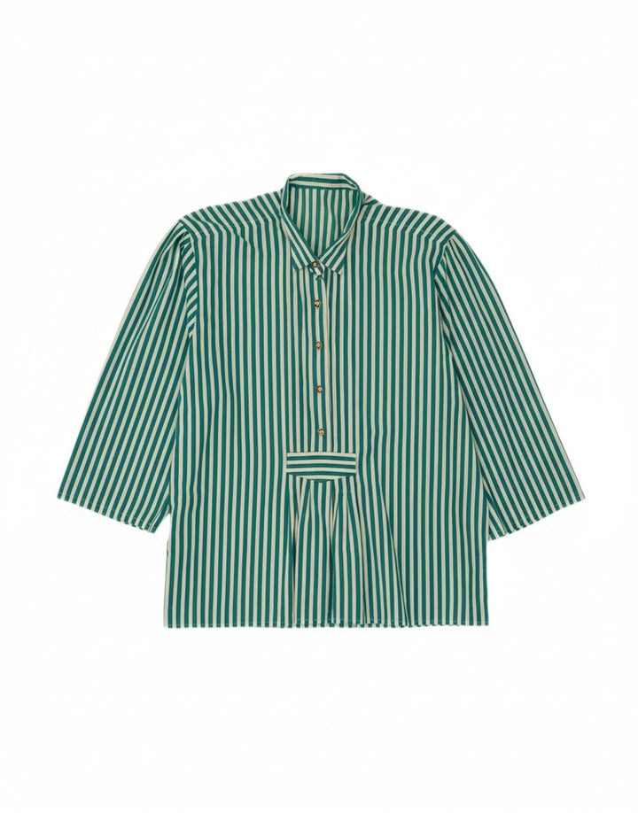 VINTAGE Womens 3/4 Sleeve Pullover Shirt UK 16 Large Green Striped