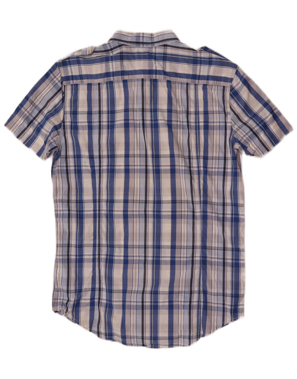 Camicia militare da uomo a maniche corte Diesel in cotone a quadri blu medio