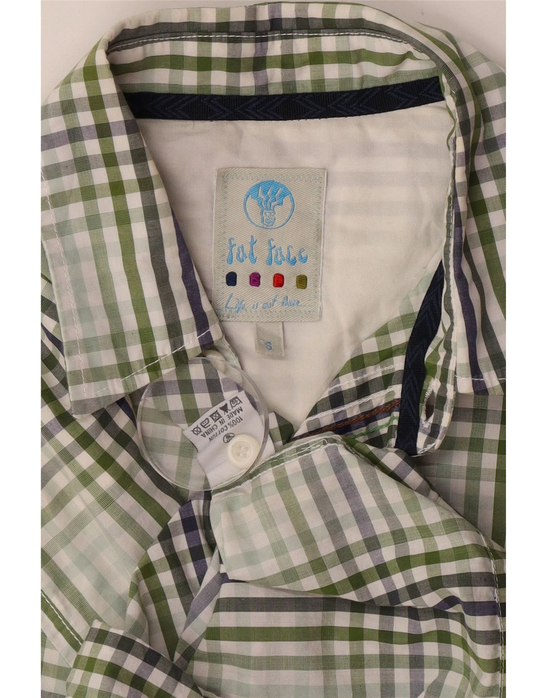 Camicia a maniche corte da uomo Fat Face piccola in cotone a quadretti verde