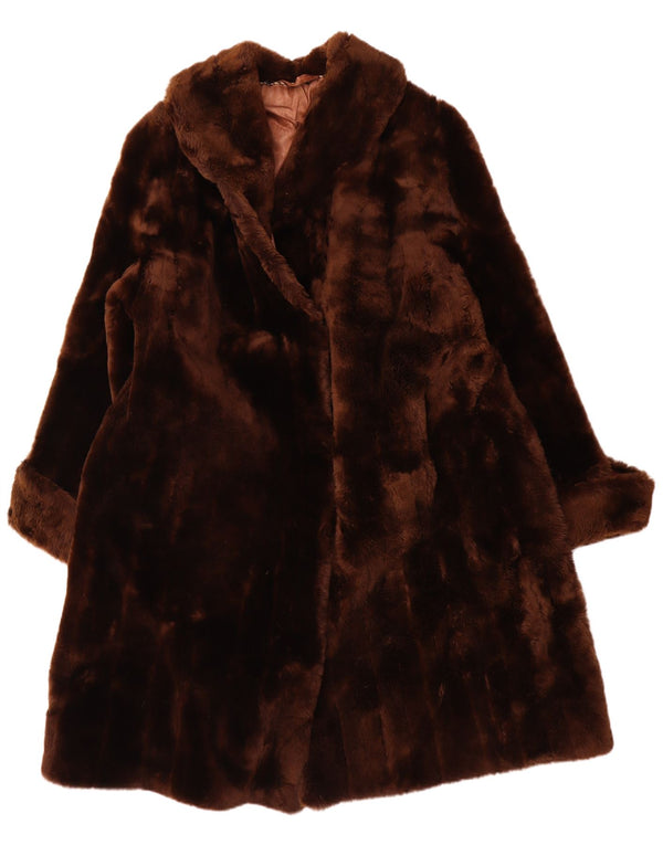 Cappotto vintage da donna in pelliccia sintetica UK 14 grande marrone