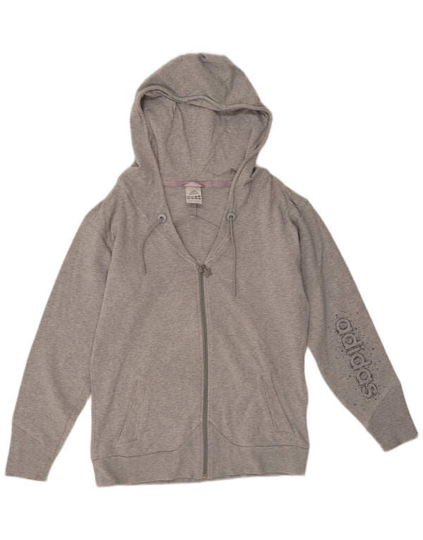 Maglione con cappuccio e zip grafica da donna Adidas UK 14 Cotone grigio medio