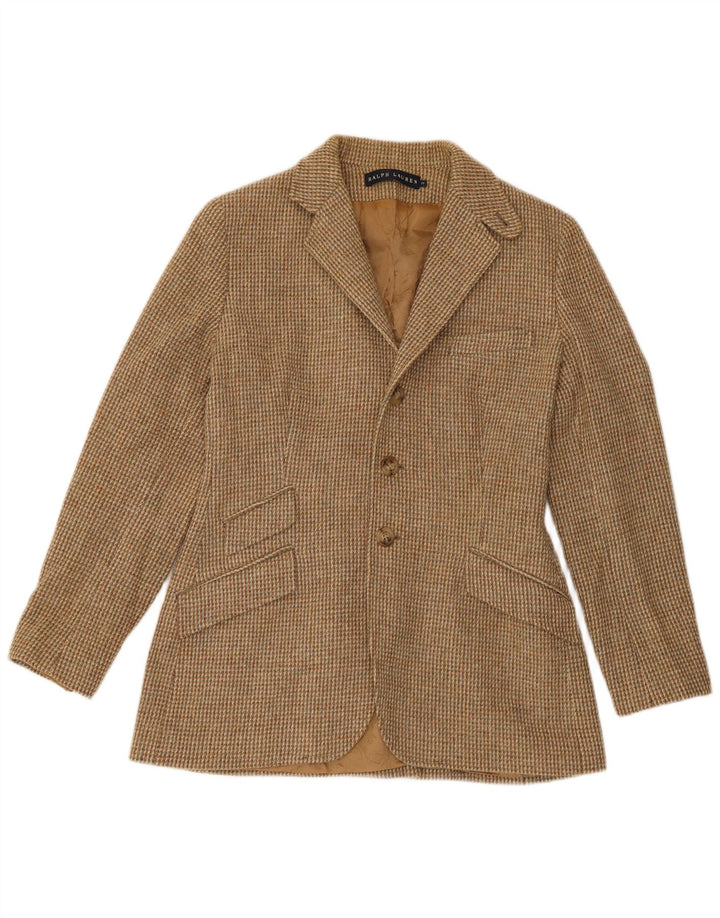 Giacca blazer a 3 bottoni da donna Ralph Lauren US 10 grande assegno marrone
