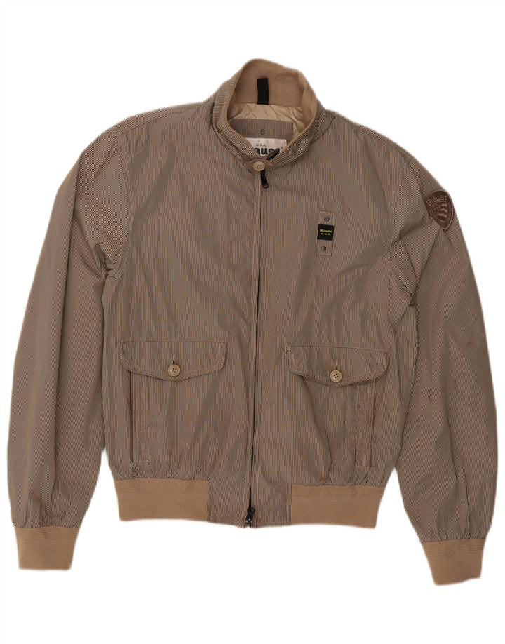 BLAUER Mens Bomber Jacket UK 40 Large Grey Check Polyester
