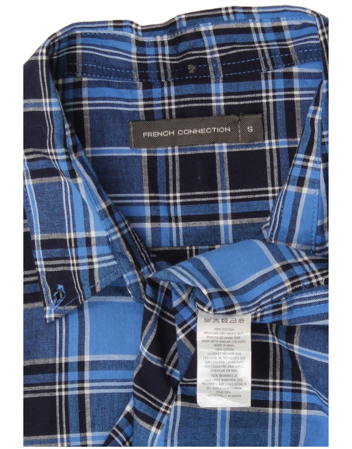 Camicia a maniche corte da uomo French Connection piccola in cotone a quadri blu