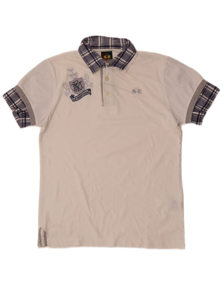 Polo grafica da uomo La Martina piccola in cotone a quadri bianchi