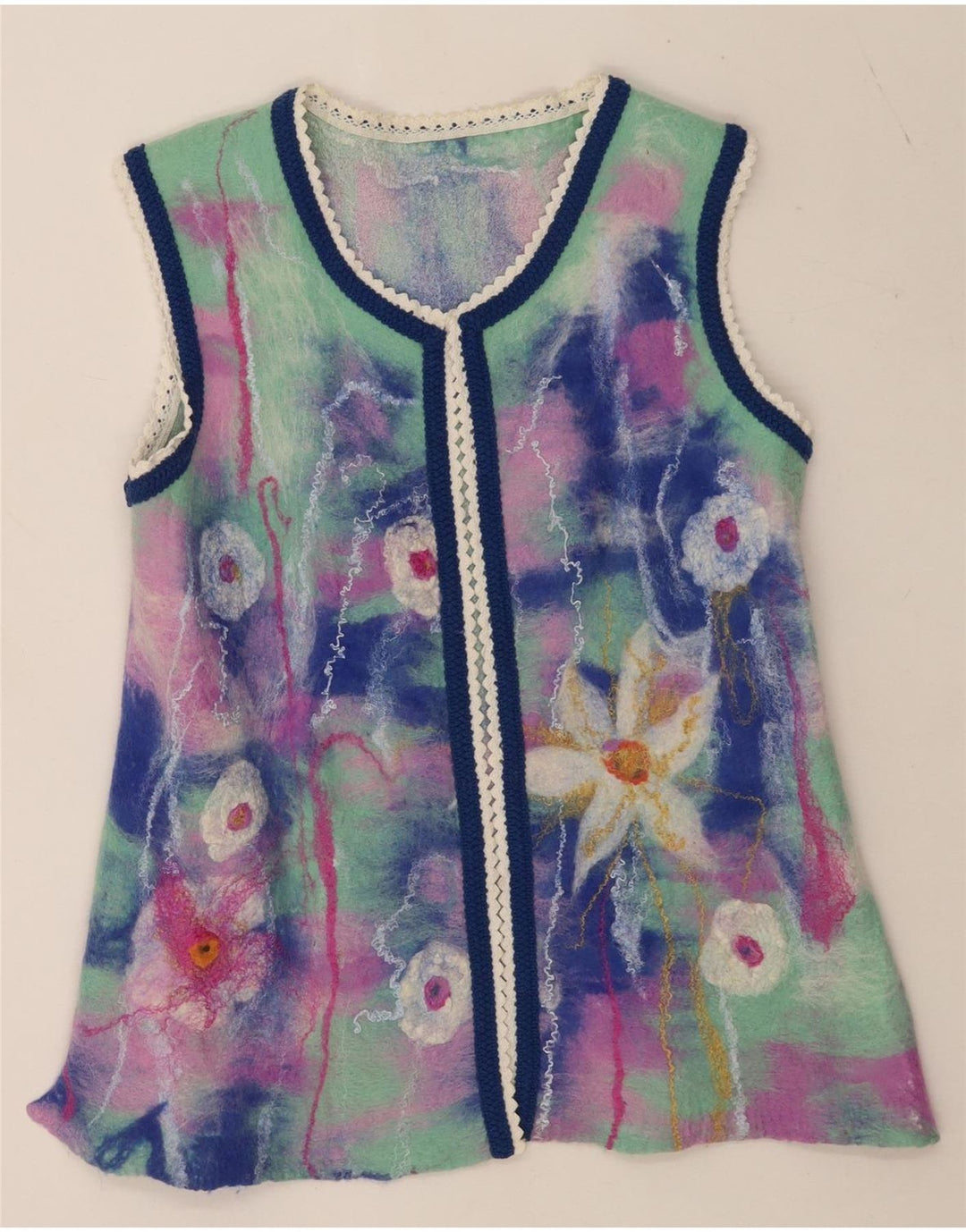 Top cardigan da donna vintage UK 12 floreale multicolore medio