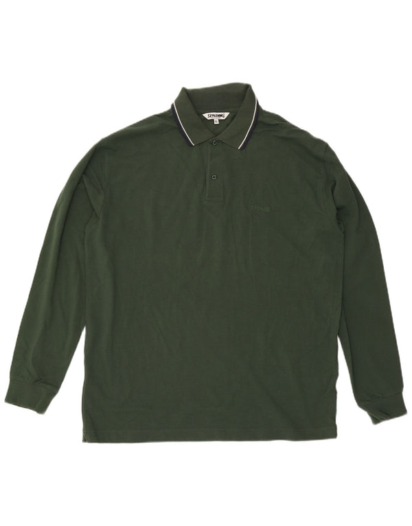 Polo Spalding da uomo a maniche lunghe XL in cotone a righe verdi