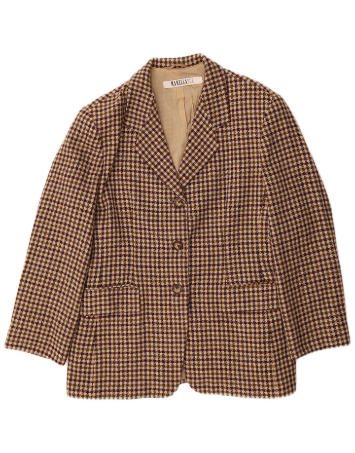 Giacca blazer da donna a 3 bottoni Marella UK 18 XL lana vergine pied de poule marrone