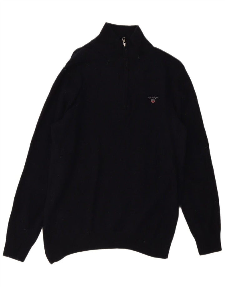 Gant Maglione da uomo con zip e collo, grande, in lana blu navy