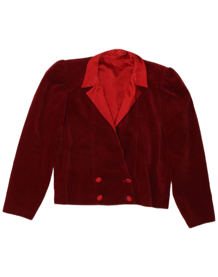 Giacca blazer in velluto doppio petto vintage da donna UK 12 rossa media anni '80
